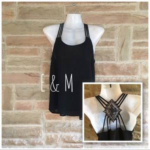 🎄E M Black Lace Tank Strappy Tank Top M
